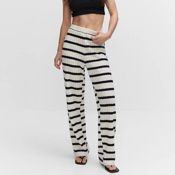 Mango Striped Knit Pants in Cream & Black - Picture 1 of 12